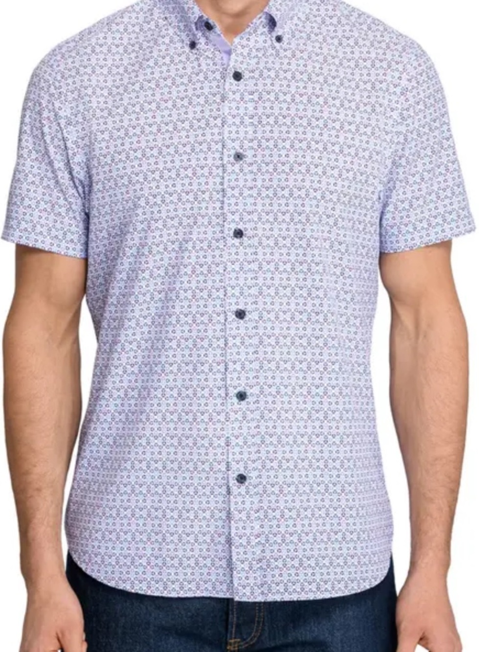 JOHNSTON AND MURPHY Men's Short-Sleeve Shirt -lavender print! M - Picture 1 of 7